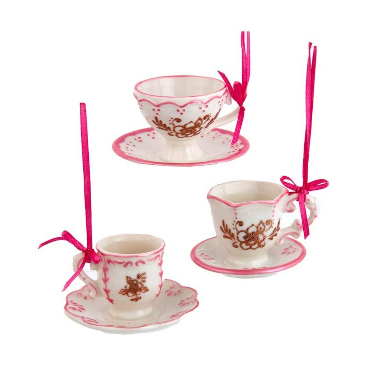 KSA Club Pack of 12 Pink and White Tea Cup Christmas Ornaments 3"